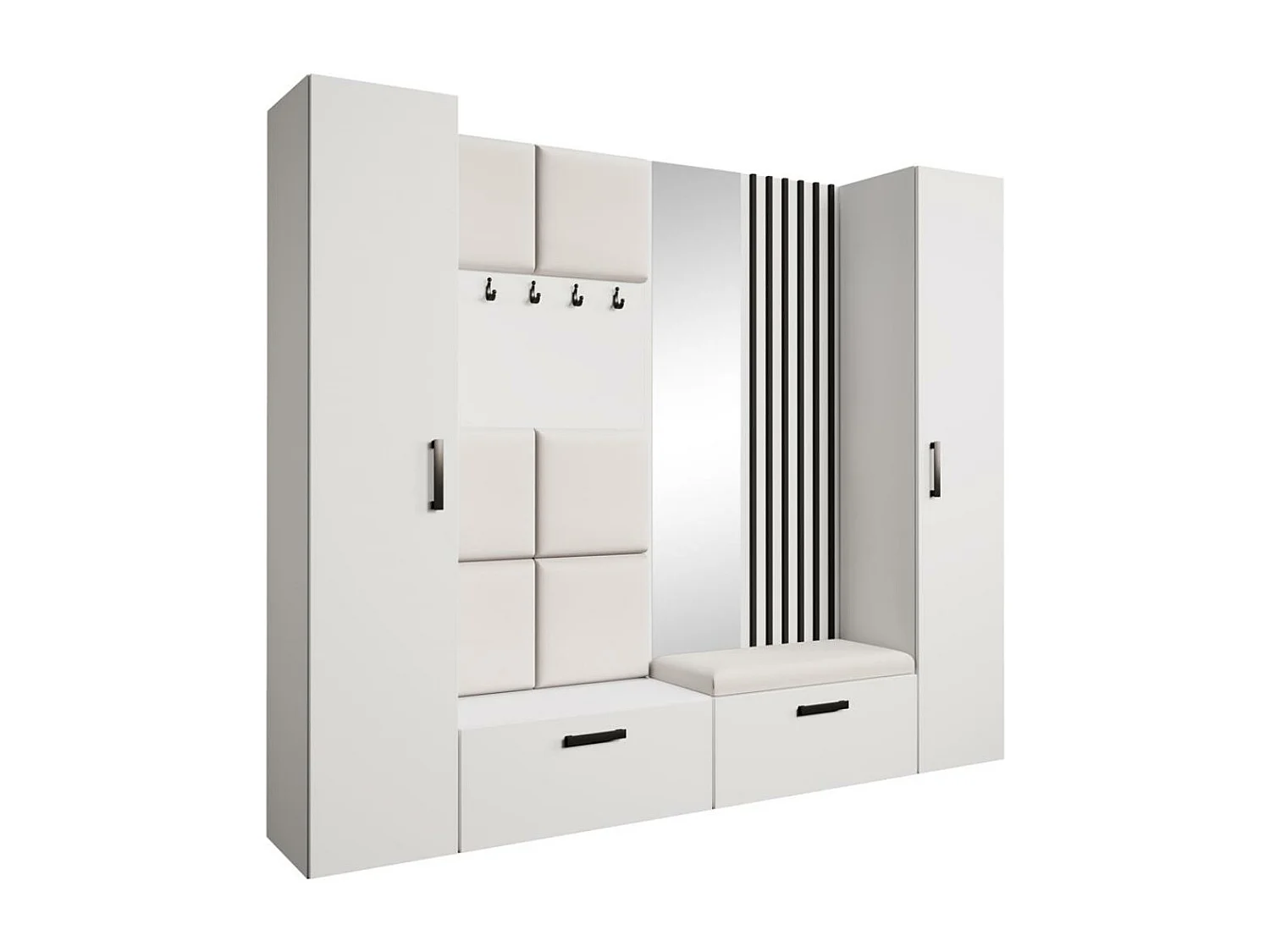 GARDEROBE Margaret XL 242/203/43 avec panneaux/lames/miroir rembourrés