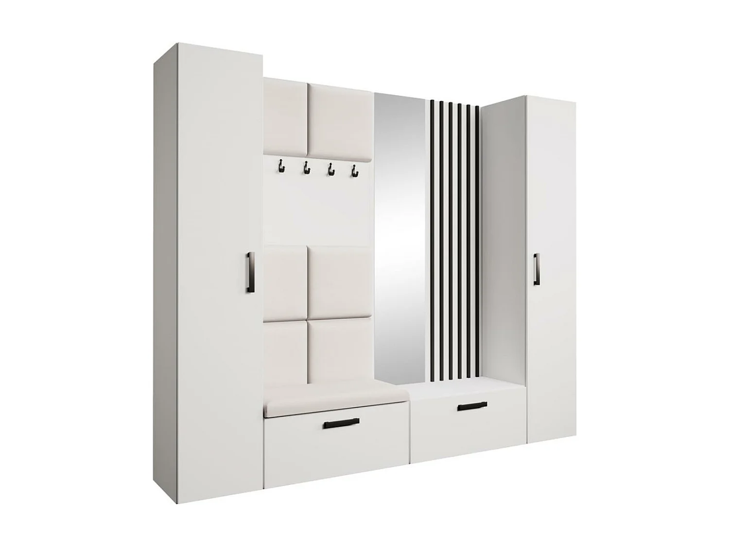 GARDEROBE Margaret XL 242/203/43 avec panneaux/lames/miroir rembourrés