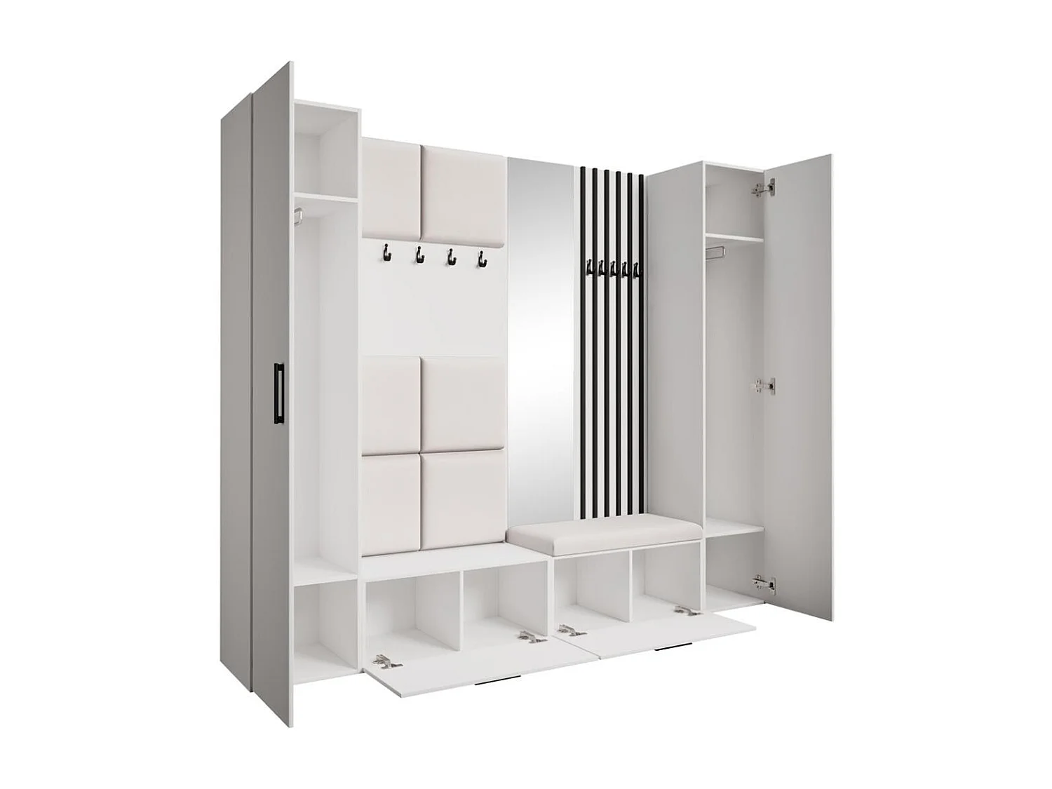 GARDEROBE Margaret XL 242/203/43 avec panneaux/lames/miroir rembourrés