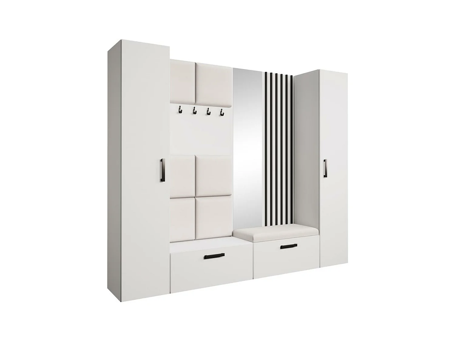 GARDEROBE Margaret XL 242/203/43 mit gepolsterten Paneelen/Lamellen/Spiegel