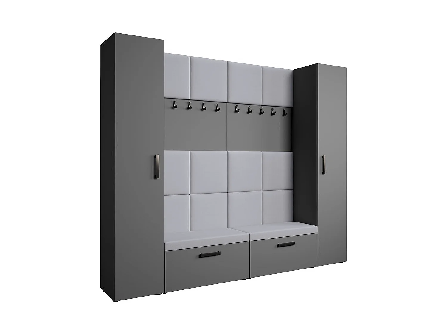 GARDEROBE Margaret XL 242/203/43 met gestoffeerde panelen en schoenenkast