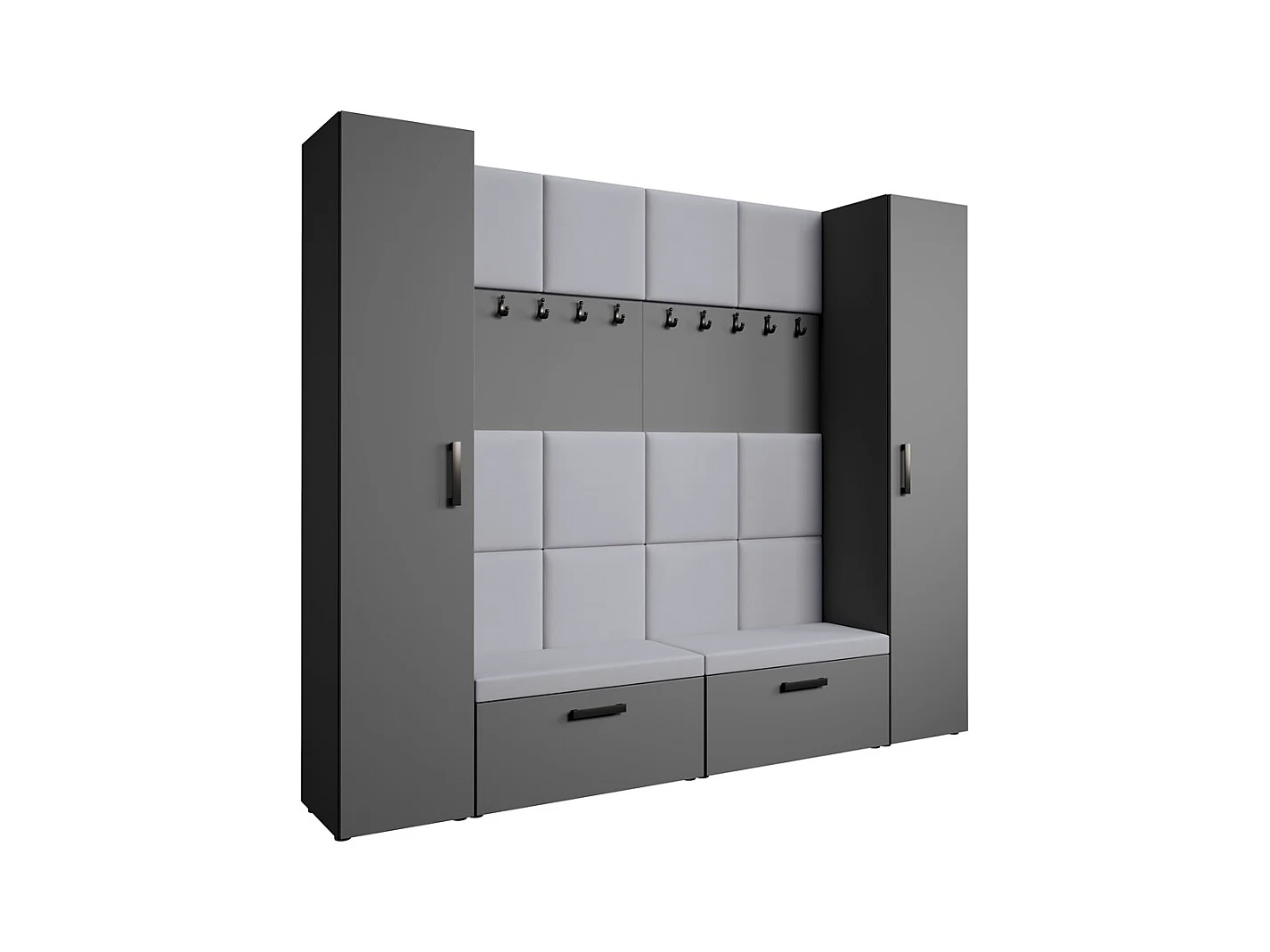 GARDEROBE Margaret XL 242/203/43 met gestoffeerde panelen en schoenenkast