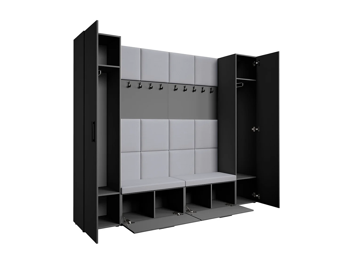 GARDEROBE Margaret XL 242/203/43 avec panneaux rembourrés et armoire à chaussures