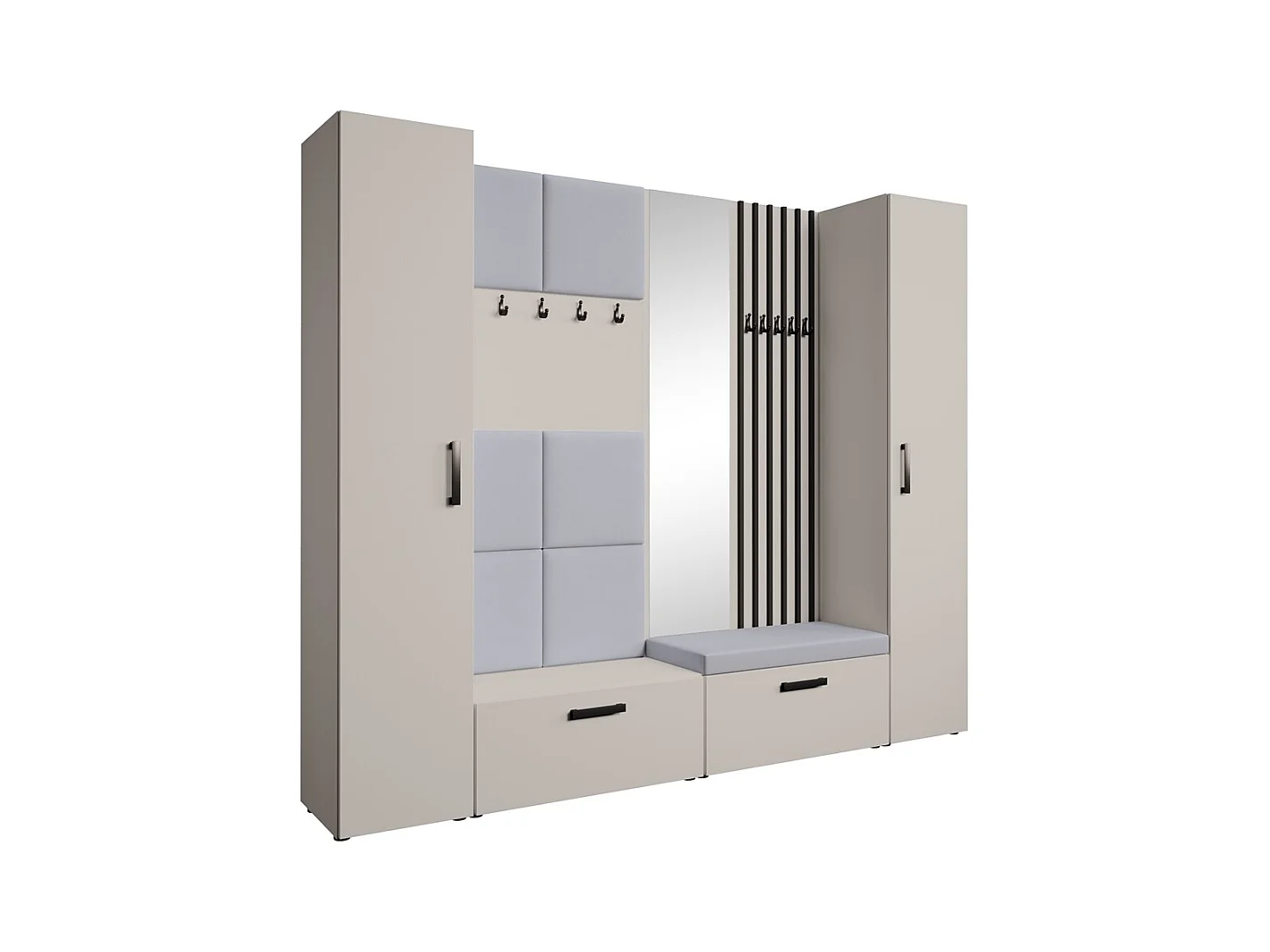 GARDEROBE Margaret XL 242/203/43 mit gepolsterten Paneelen/Lamellen/Spiegel