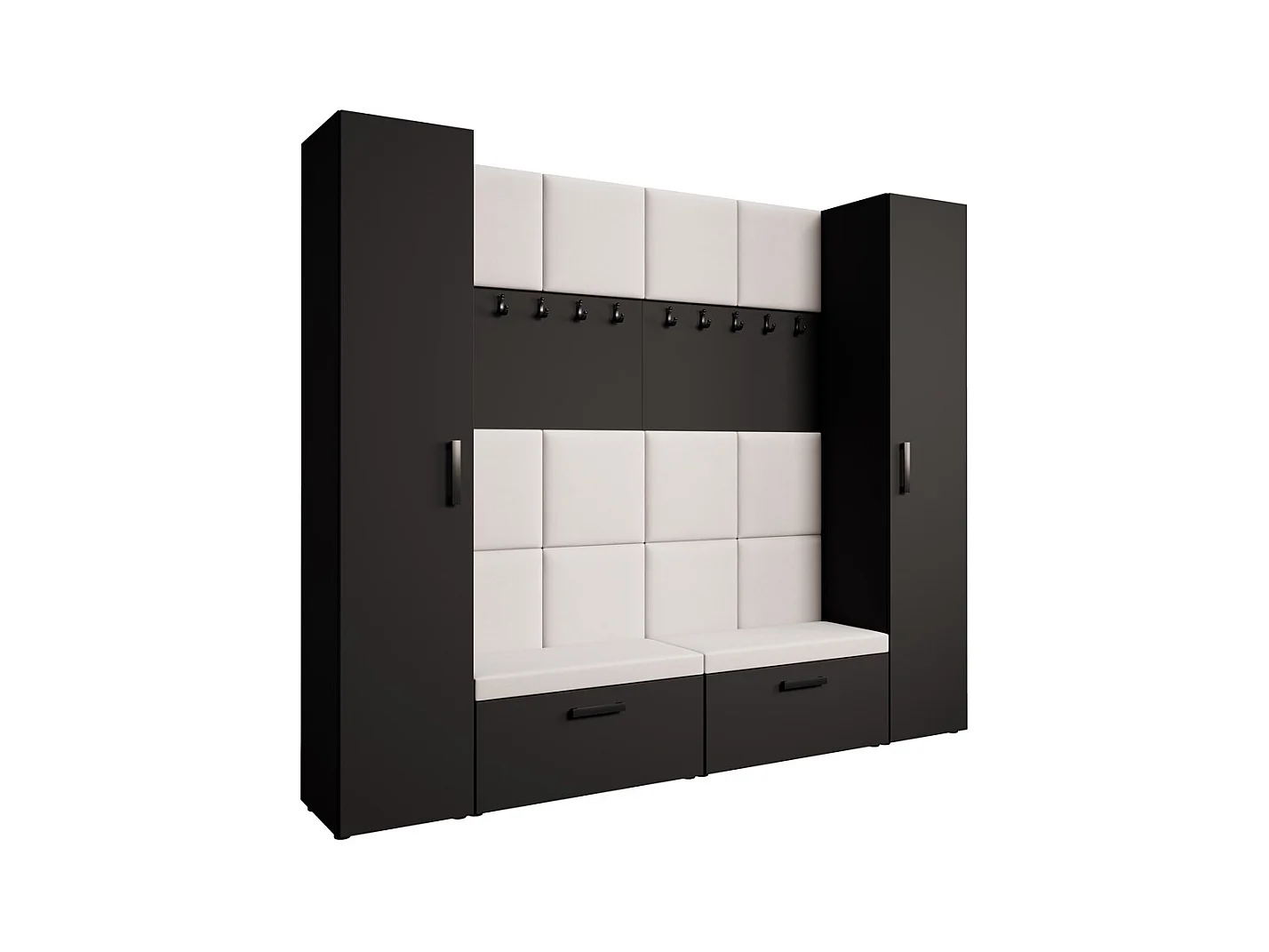 GARDEROBE Margaret XL 242/203/43 mit gepolsterten Paneelen und Schuhschrank