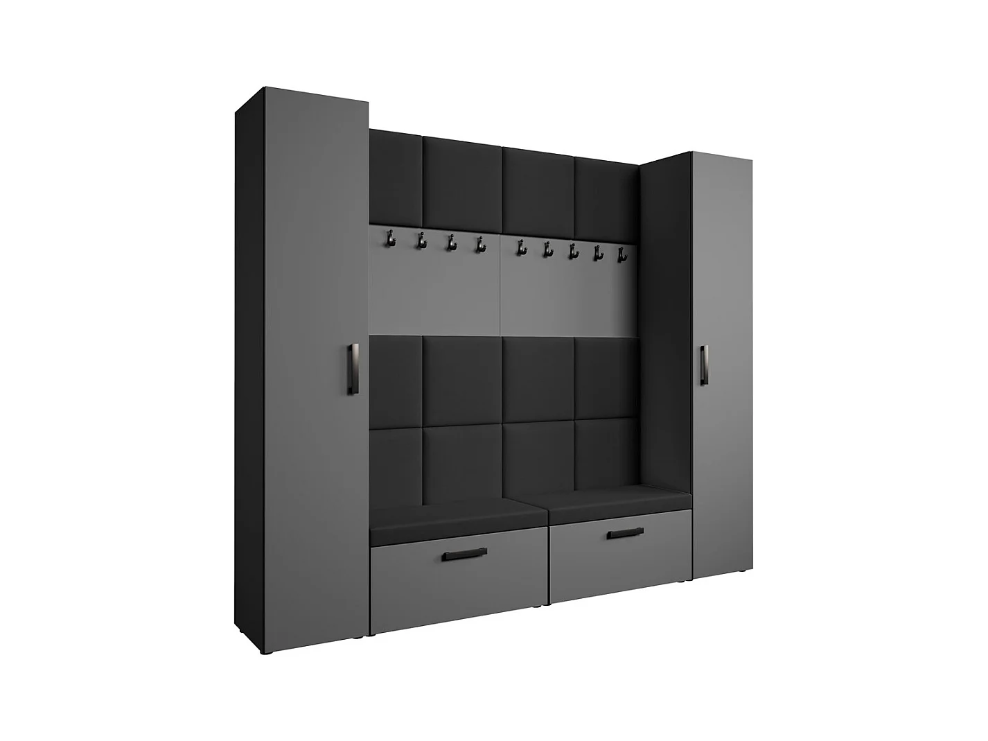 GARDEROBE Margaret XL 242/203/43 met gestoffeerde panelen en schoenenkast