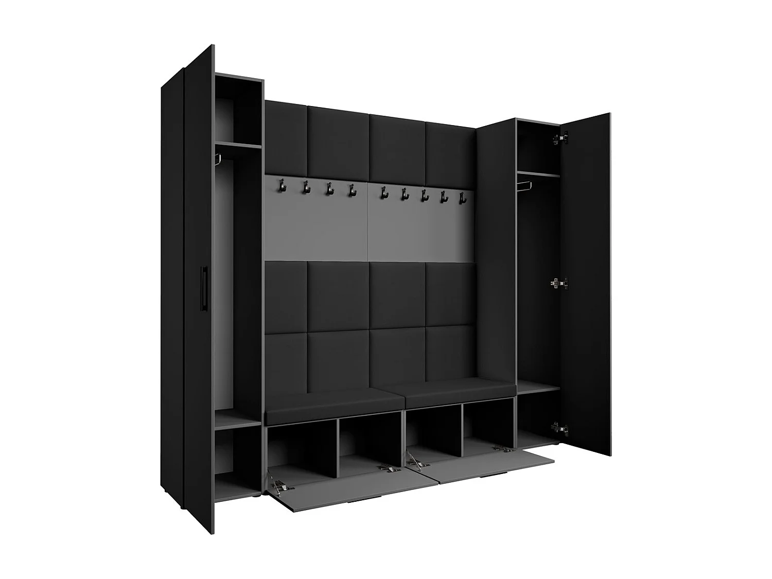 GARDEROBE Margaret XL 242/203/43 avec panneaux rembourrés et armoire à chaussures