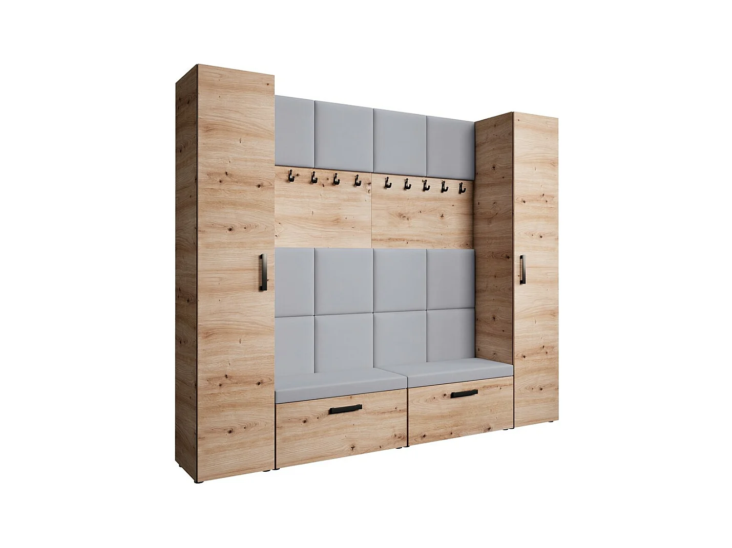 GARDEROBE Margaret XL 242/203/43 mit gepolsterten Paneelen und Schuhschrank