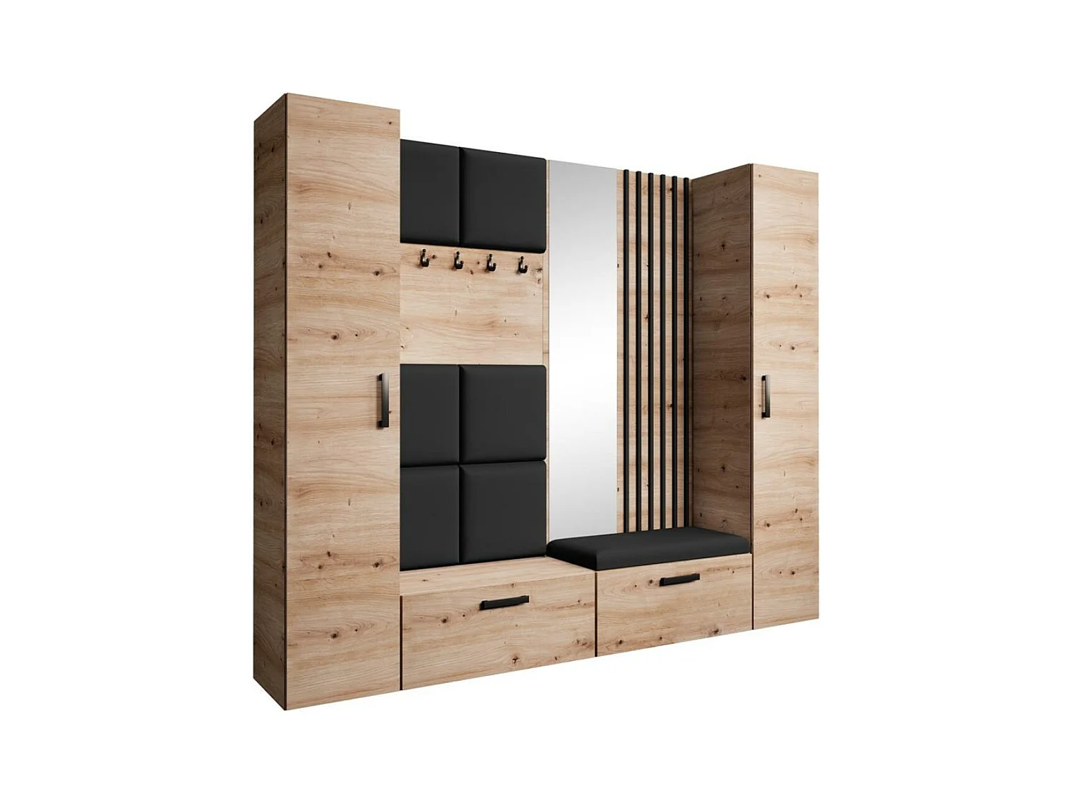 GARDEROBE Margaret XL 242/203/43 mit gepolsterten Paneelen/Lamellen/Spiegel