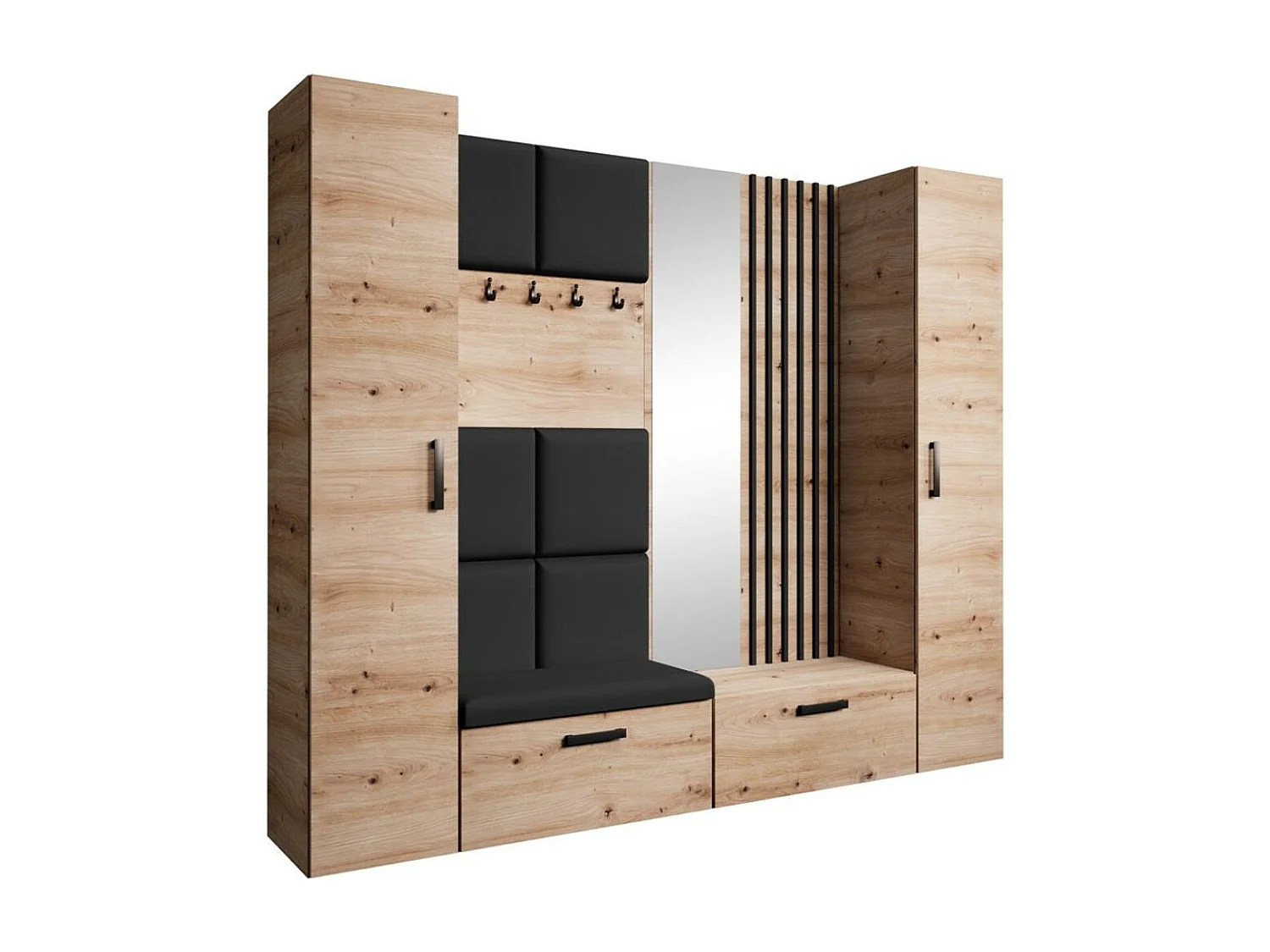 GARDEROBE Margaret XL 242/203/43 avec panneaux/lames/miroir rembourrés