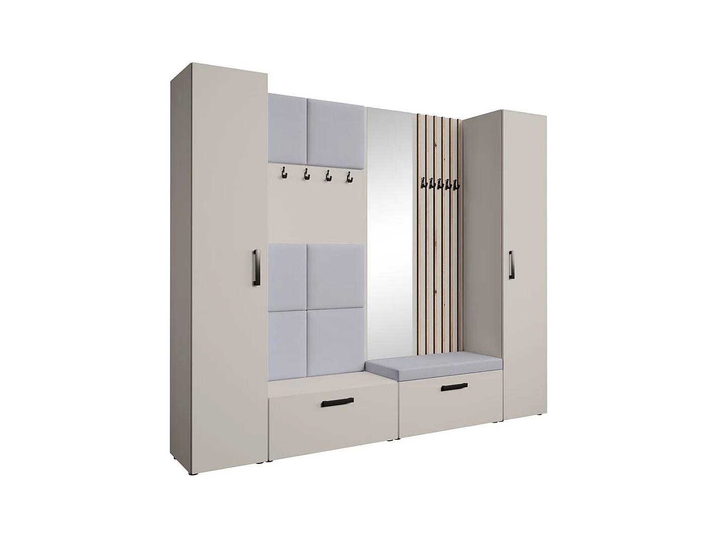 GARDEROBE Margaret XL 242/203/43 mit gepolsterten Paneelen/Lamellen/Spiegel