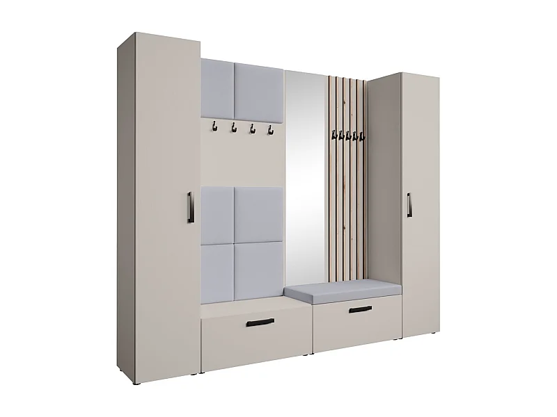 GARDEROBE Margaret XL 242/203/43 met gestoffeerde panelen/lamellen/spiegel