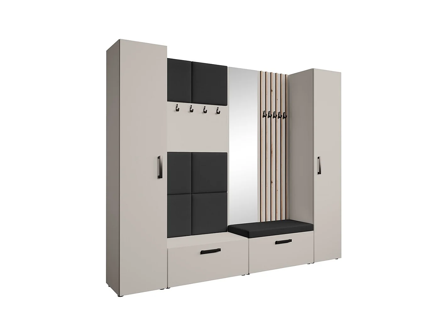 GARDEROBE Margaret XL 242/203/43 mit gepolsterten Paneelen/Lamellen/Spiegel