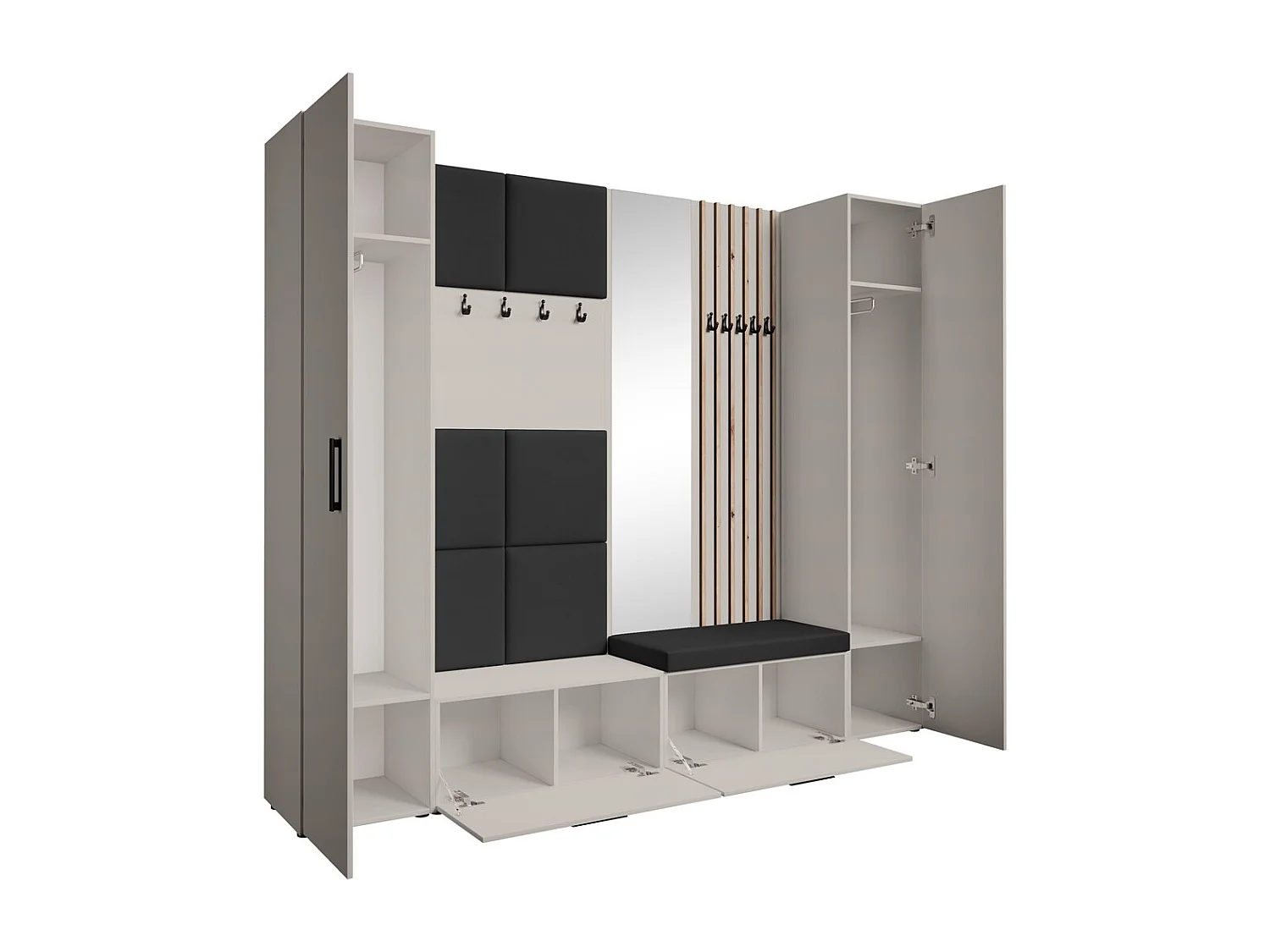 GARDEROBE Margaret XL 242/203/43 avec panneaux/lames/miroir rembourrés