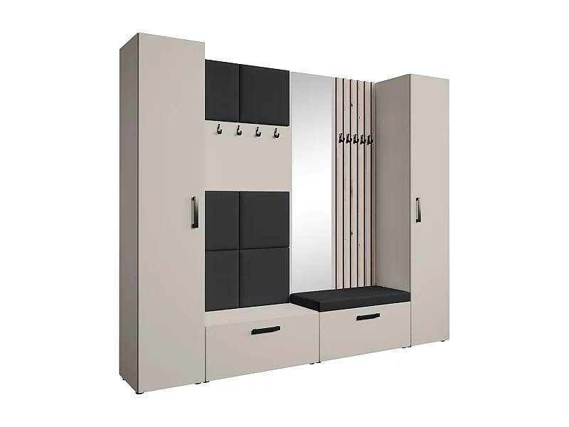 GARDEROBE Margaret XL 242/203/43 avec panneaux/lames/miroir rembourrés