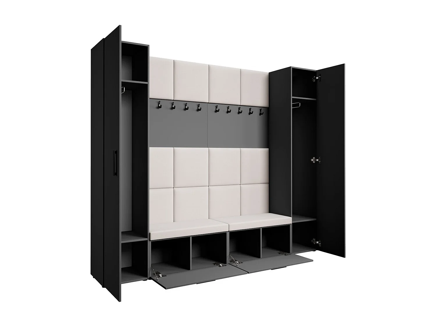 GARDEROBE Margaret XL 242/203/43 avec panneaux rembourrés et armoire à chaussures