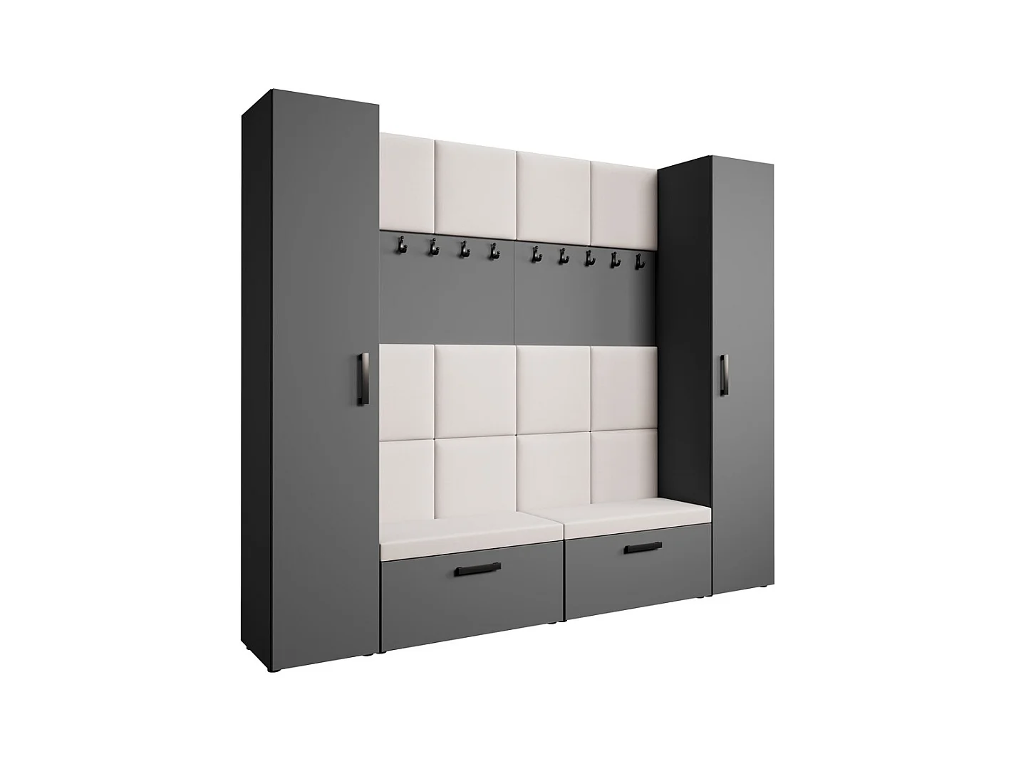 GARDEROBE Margaret XL 242/203/43 mit gepolsterten Paneelen und Schuhschrank