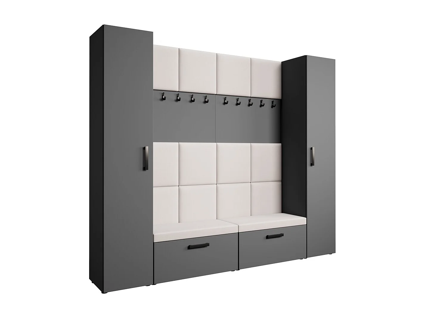 GARDEROBE Margaret XL 242/203/43 avec panneaux rembourrés et armoire à chaussures