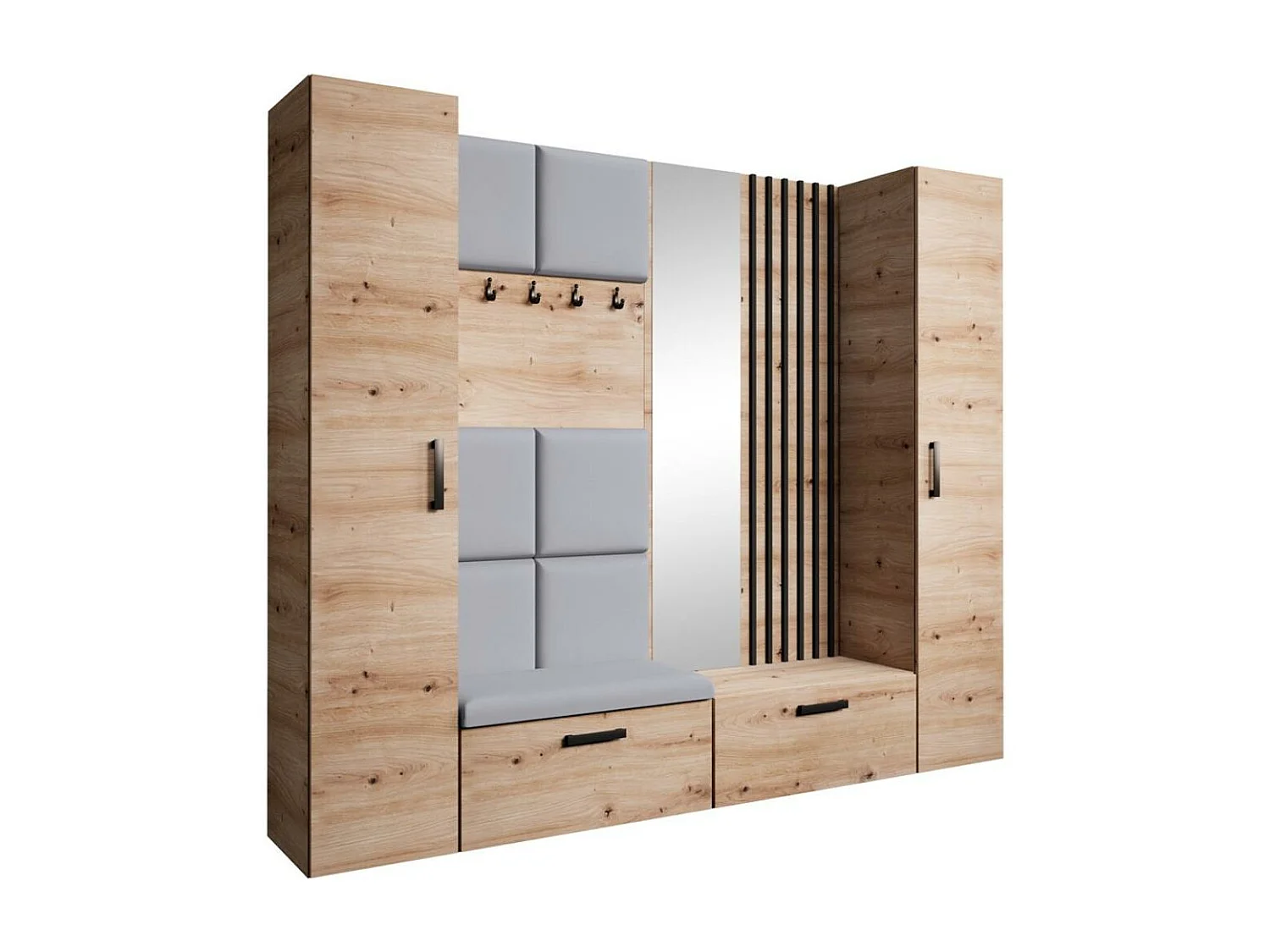 GARDEROBE Margaret XL 242/203/43 avec panneaux/lames/miroir rembourrés