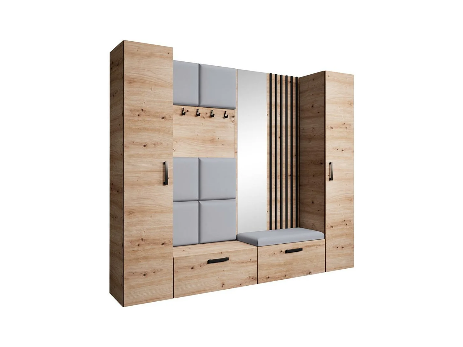 GARDEROBE Margaret XL 242/203/43 mit gepolsterten Paneelen/Lamellen/Spiegel