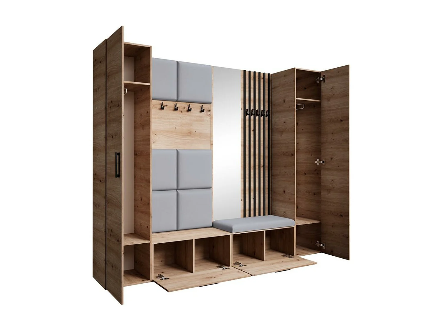 GARDEROBE Margaret XL 242/203/43 avec panneaux/lames/miroir rembourrés