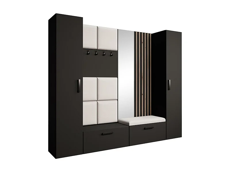 GARDEROBE Margaret XL 242/203/43 met gestoffeerde panelen/lamellen/spiegel