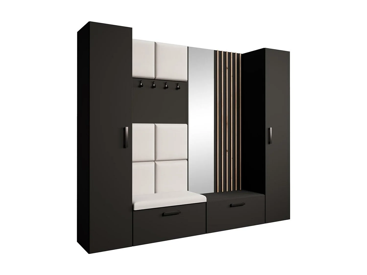 GARDEROBE Margaret XL 242/203/43 avec panneaux/lames/miroir rembourrés