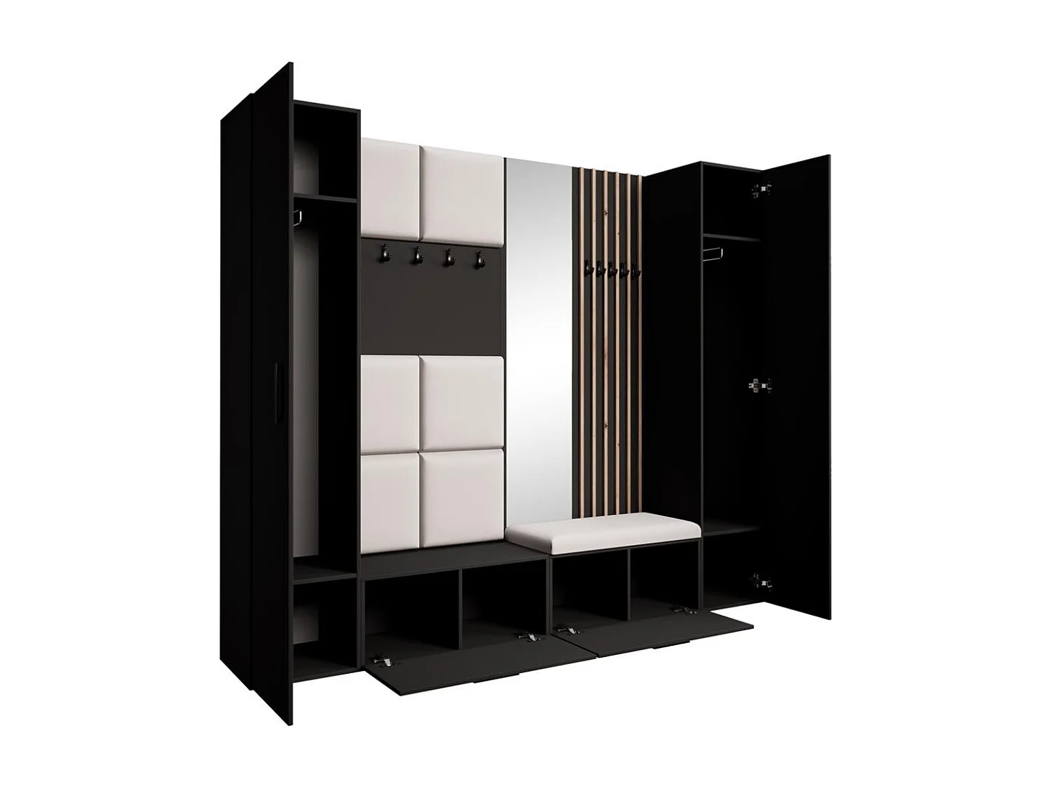 GARDEROBE Margaret XL 242/203/43 avec panneaux/lames/miroir rembourrés