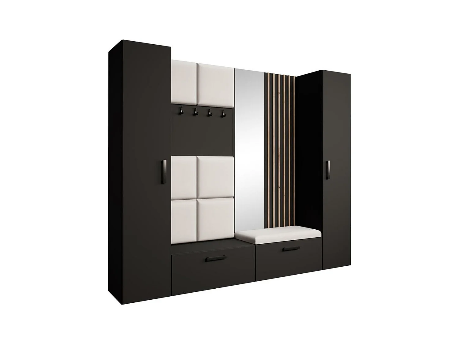 GARDEROBE Margaret XL 242/203/43 mit gepolsterten Paneelen/Lamellen/Spiegel