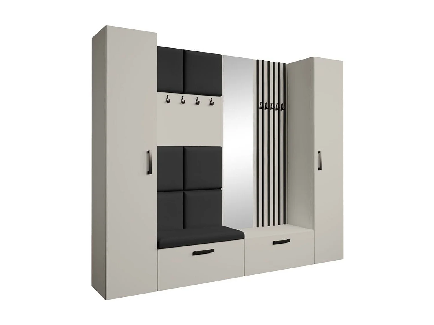 GARDEROBE Margaret XL 242/203/43 avec panneaux/lames/miroir rembourrés