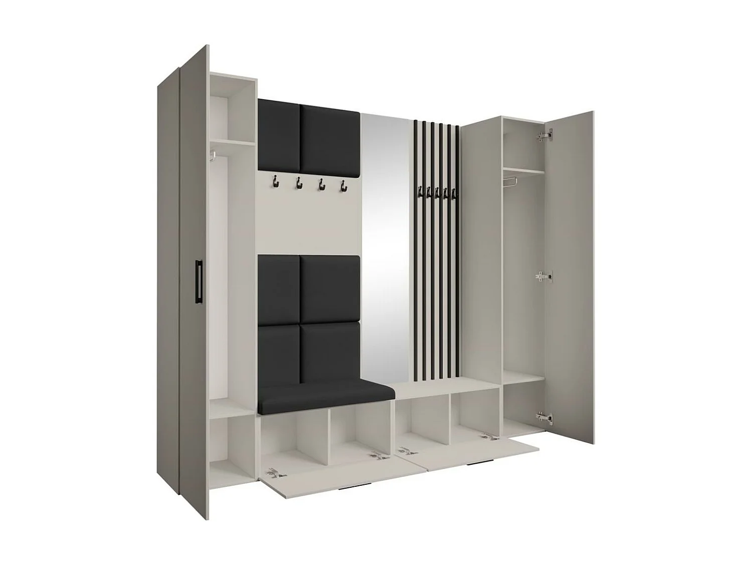 GARDEROBE Margaret XL 242/203/43 avec panneaux/lames/miroir rembourrés