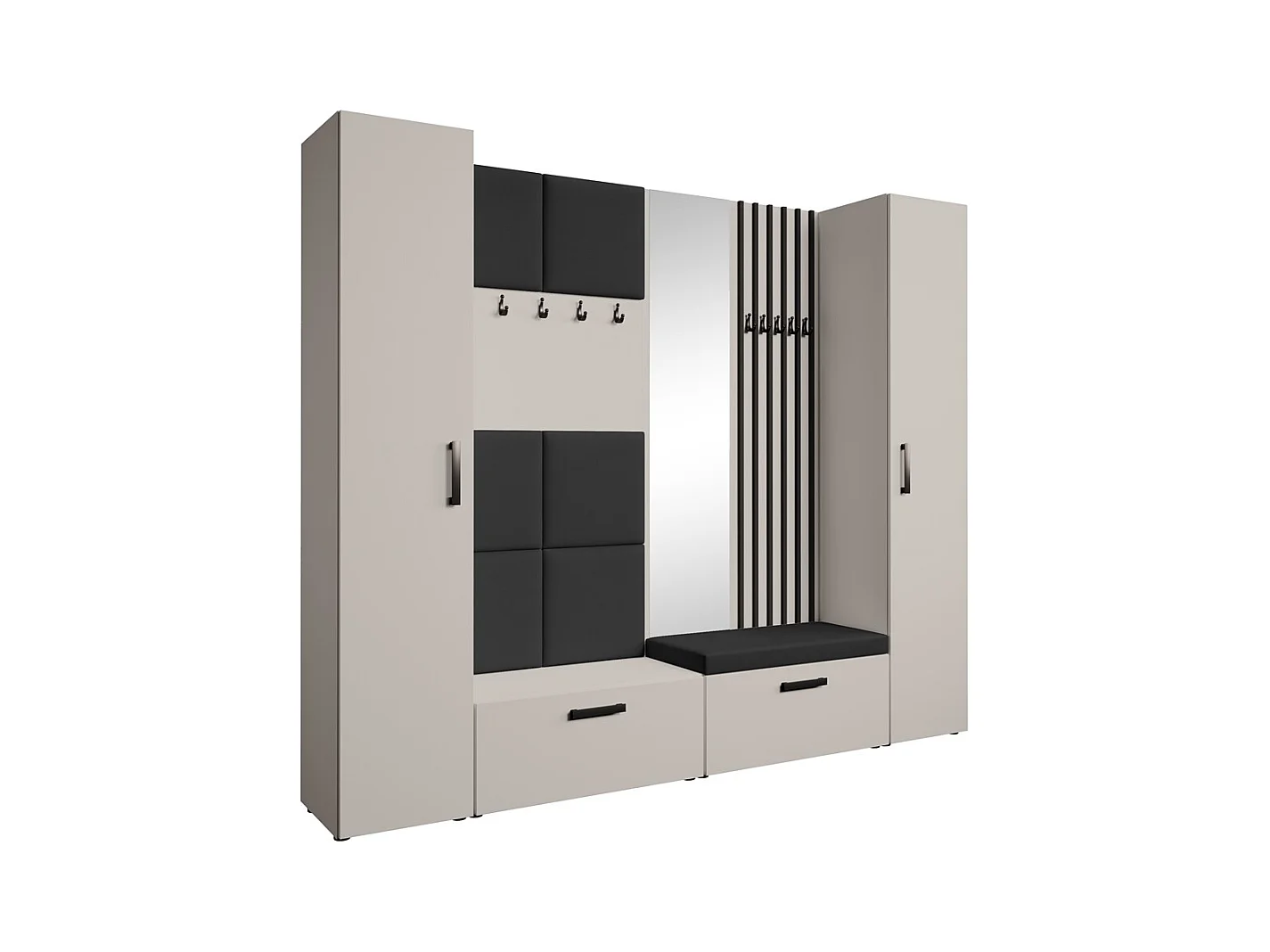GARDEROBE Margaret XL 242/203/43 mit gepolsterten Paneelen/Lamellen/Spiegel