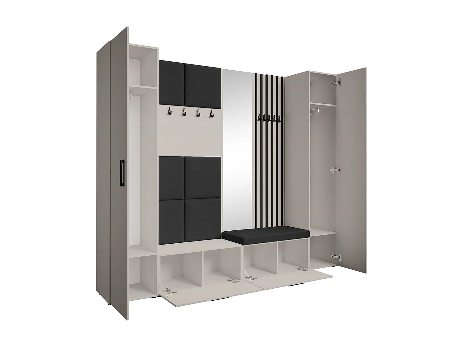 GARDEROBE Margaret XL 242/203/43 avec panneaux/lames/miroir rembourrés