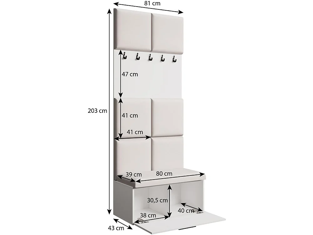 GARDEROBE Margaret I+IV 121/203/43 avec panneaux rembourrés