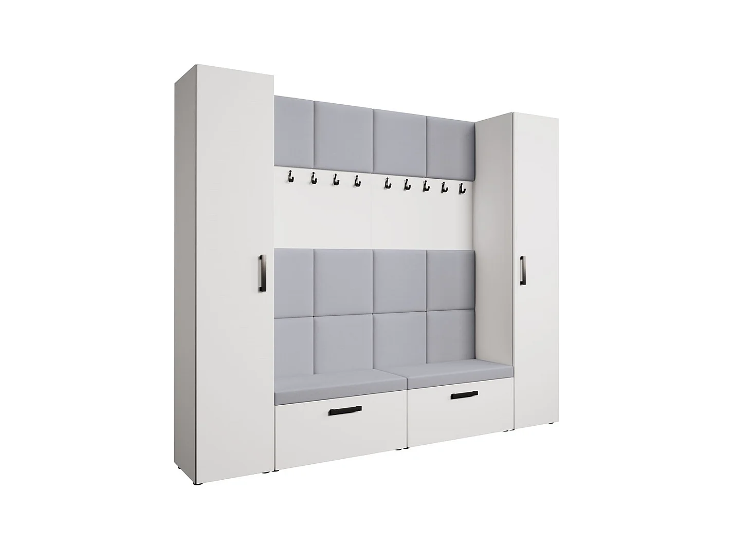 GARDEROBE Margaret XL 242/203/43 mit gepolsterten Paneelen und Schuhschrank