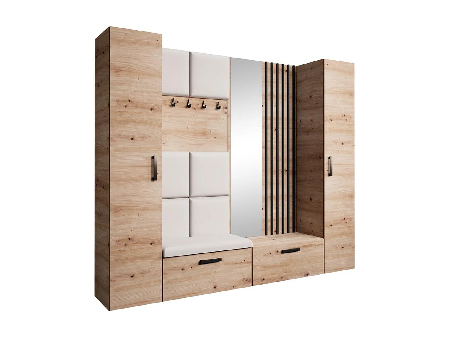 GARDEROBE Margaret XL 242/203/43 avec panneaux/lames/miroir rembourrés