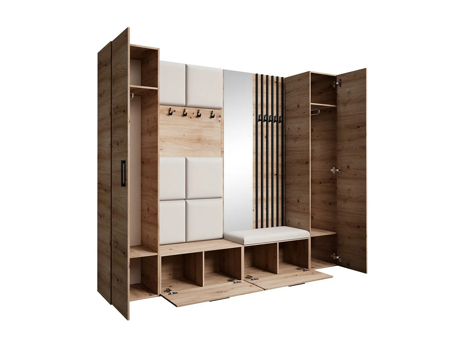 GARDEROBE Margaret XL 242/203/43 avec panneaux/lames/miroir rembourrés