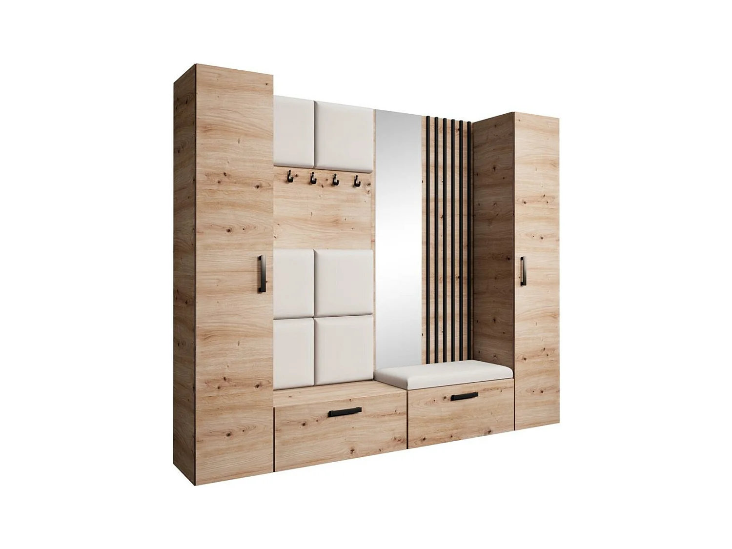 GARDEROBE Margaret XL 242/203/43 mit gepolsterten Paneelen/Lamellen/Spiegel