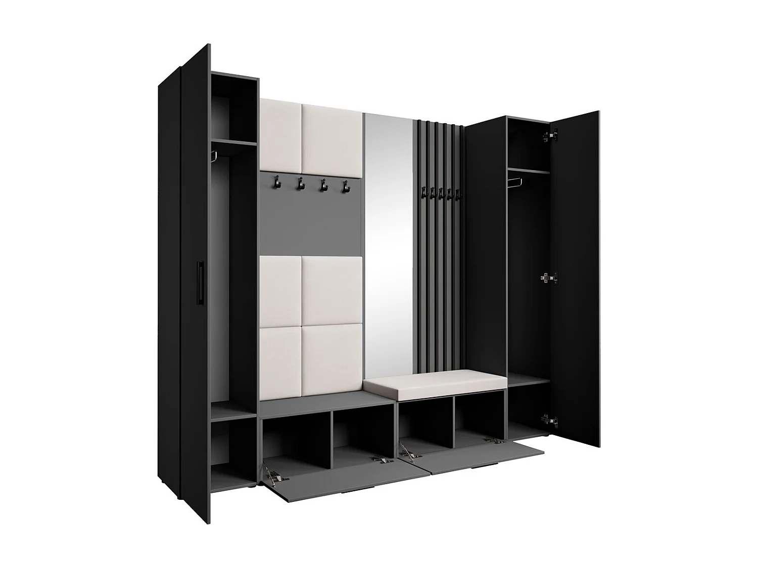 GARDEROBE Margaret XL 242/203/43 avec panneaux/lames/miroir rembourrés