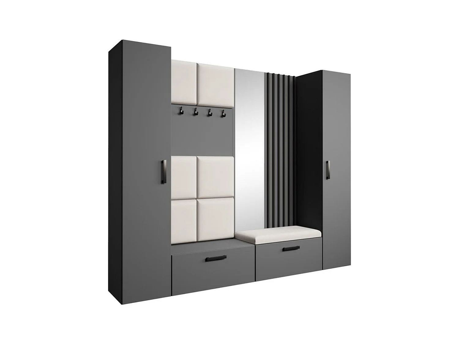GARDEROBE Margaret XL 242/203/43 mit gepolsterten Paneelen/Lamellen/Spiegel