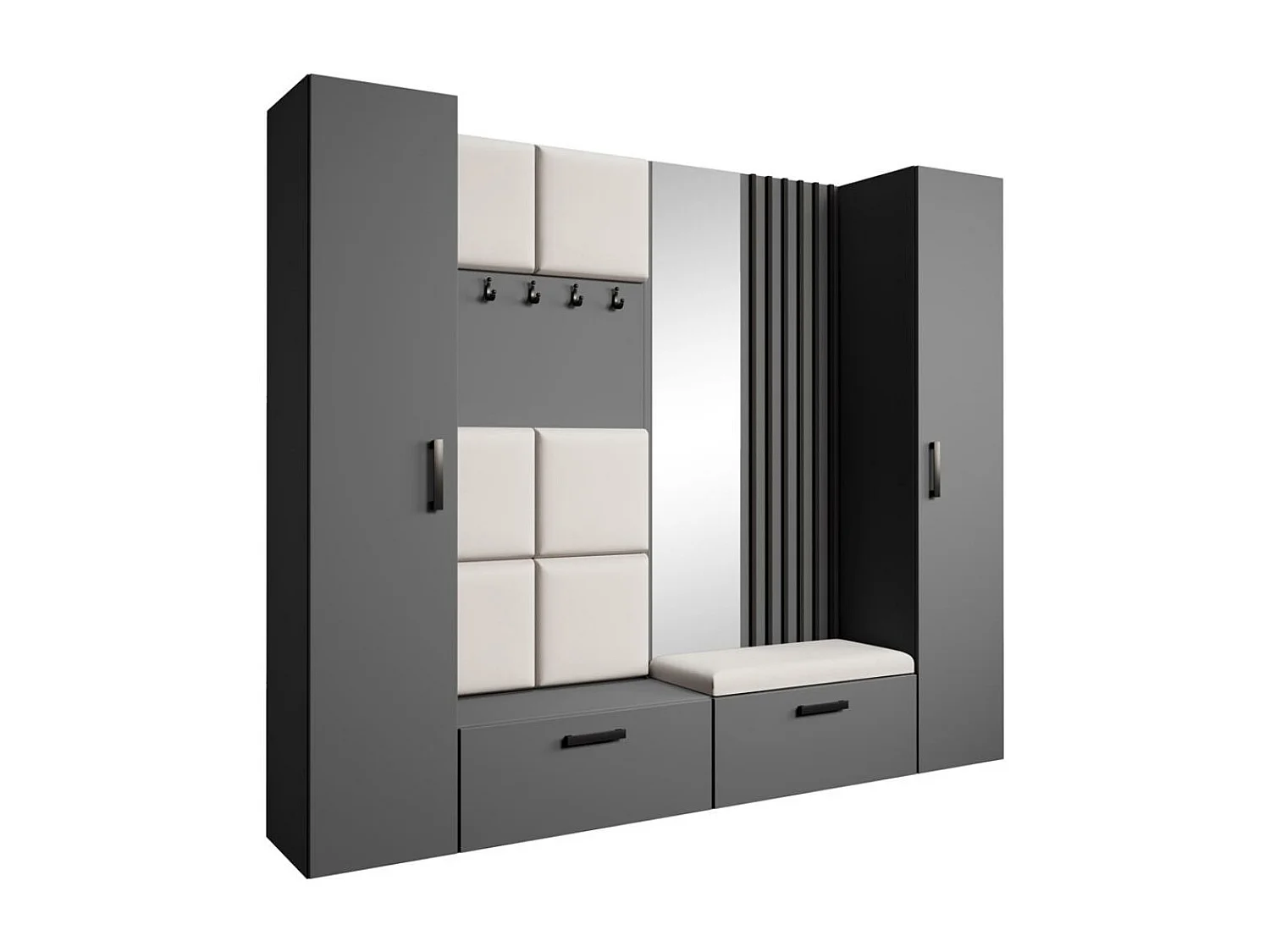 GARDEROBE Margaret XL 242/203/43 avec panneaux/lames/miroir rembourrés