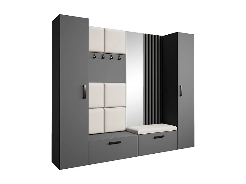 GARDEROBE Margaret XL 242/203/43 met gestoffeerde panelen/lamellen/spiegel