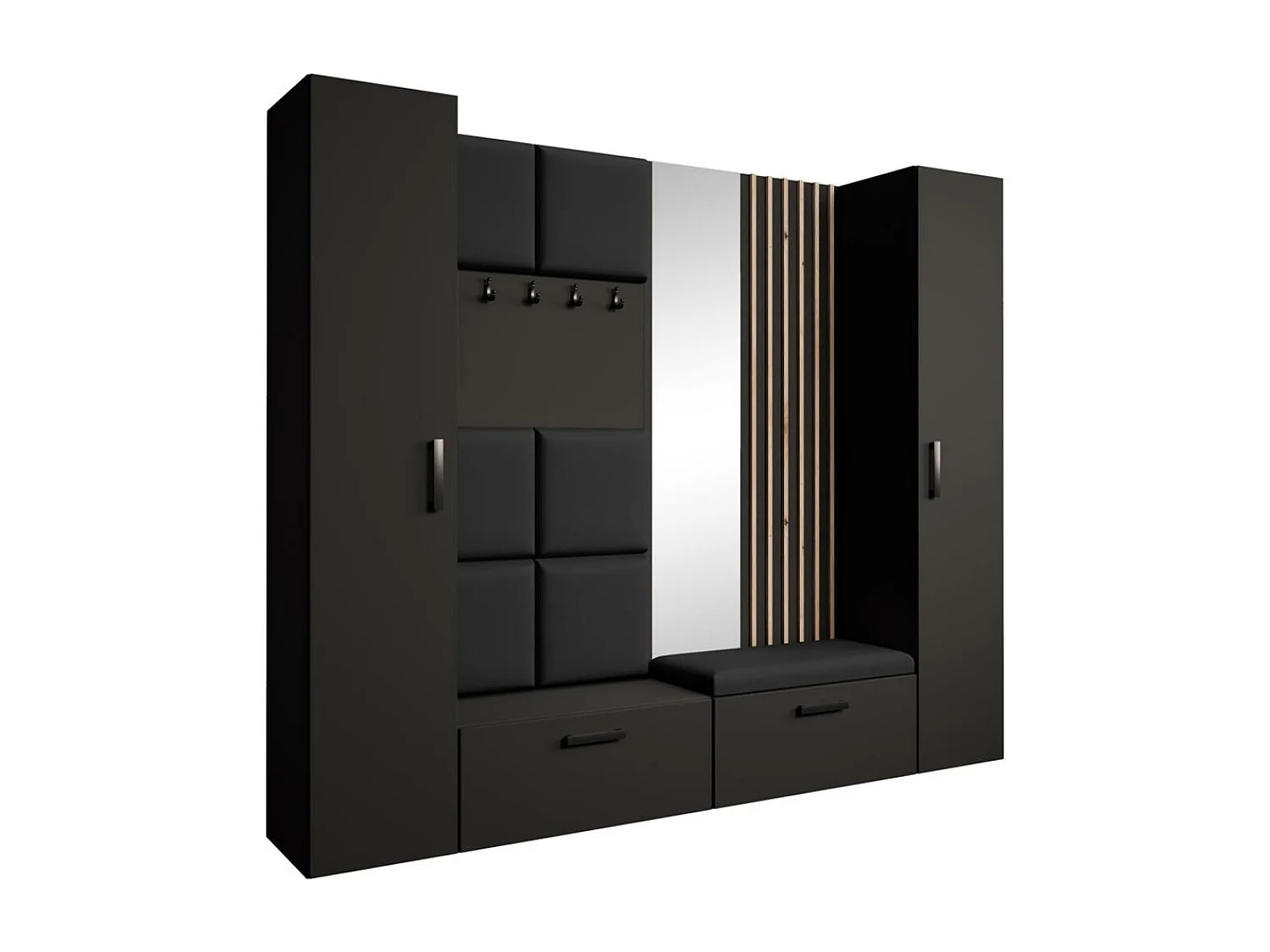 GARDEROBE Margaret XL 242/203/43 avec panneaux/lames/miroir rembourrés