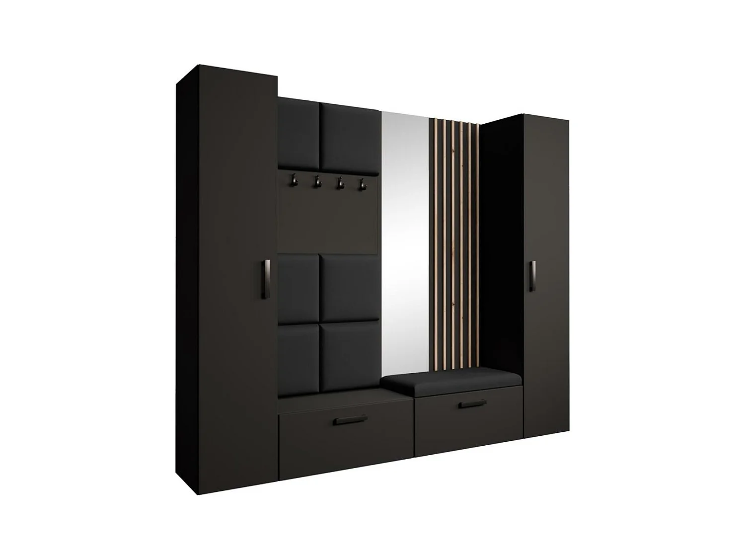 GARDEROBE Margaret XL 242/203/43 mit gepolsterten Paneelen/Lamellen/Spiegel