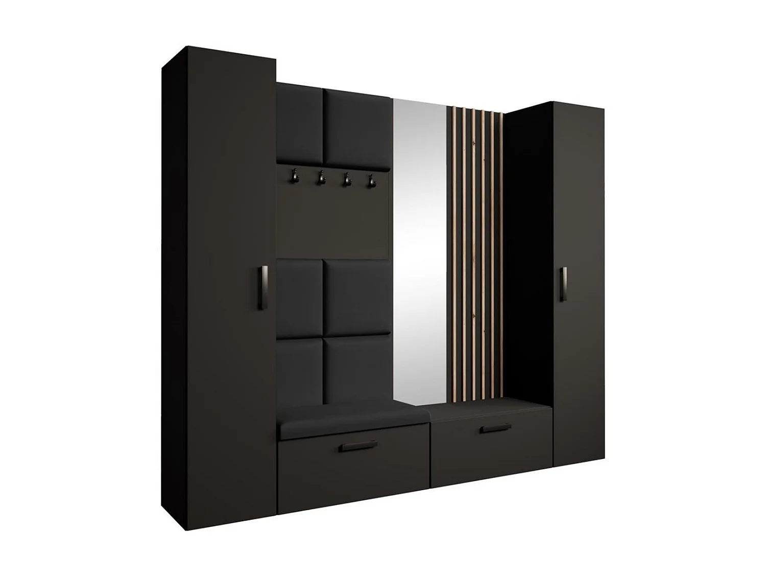 GARDEROBE Margaret XL 242/203/43 avec panneaux/lames/miroir rembourrés
