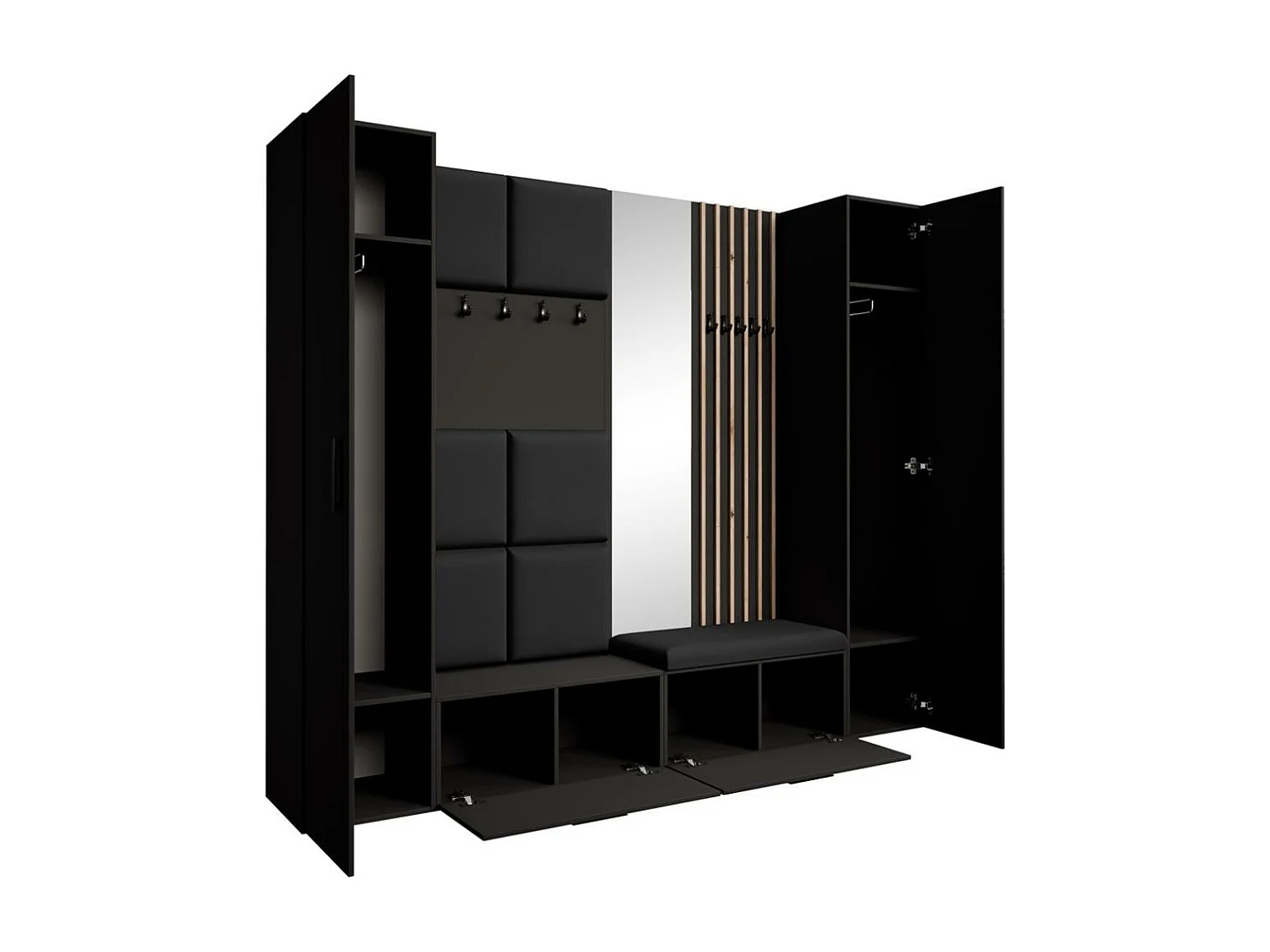 GARDEROBE Margaret XL 242/203/43 avec panneaux/lames/miroir rembourrés