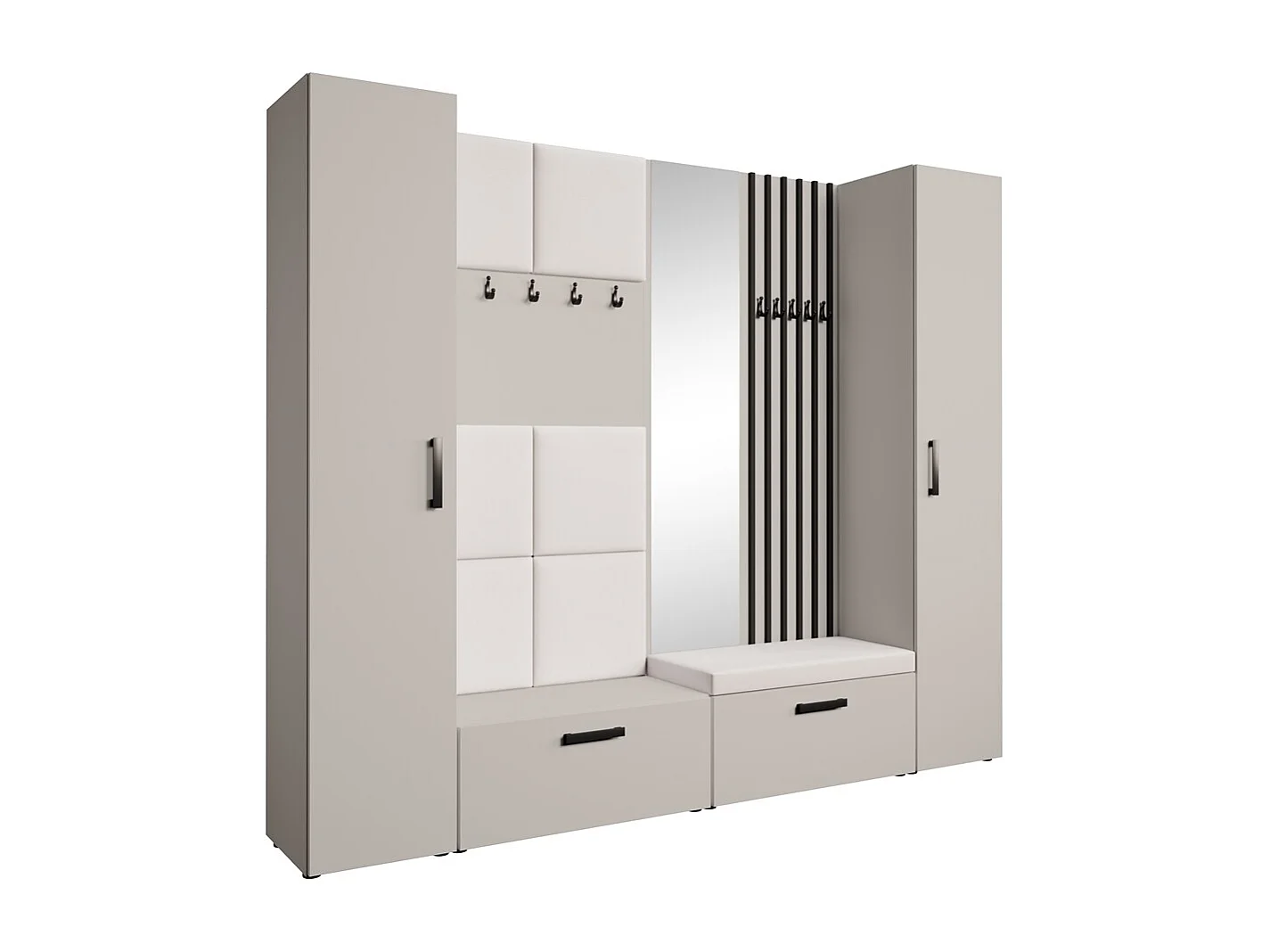 GARDEROBE Margaret XL 242/203/43 avec panneaux/lames/miroir rembourrés