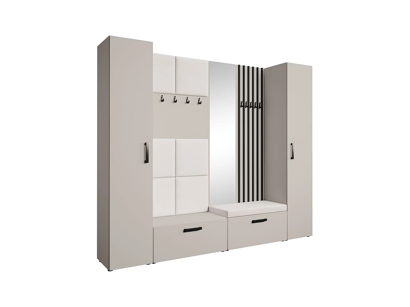 GARDEROBE Margaret XL 242/203/43 mit gepolsterten Paneelen/Lamellen/Spiegel