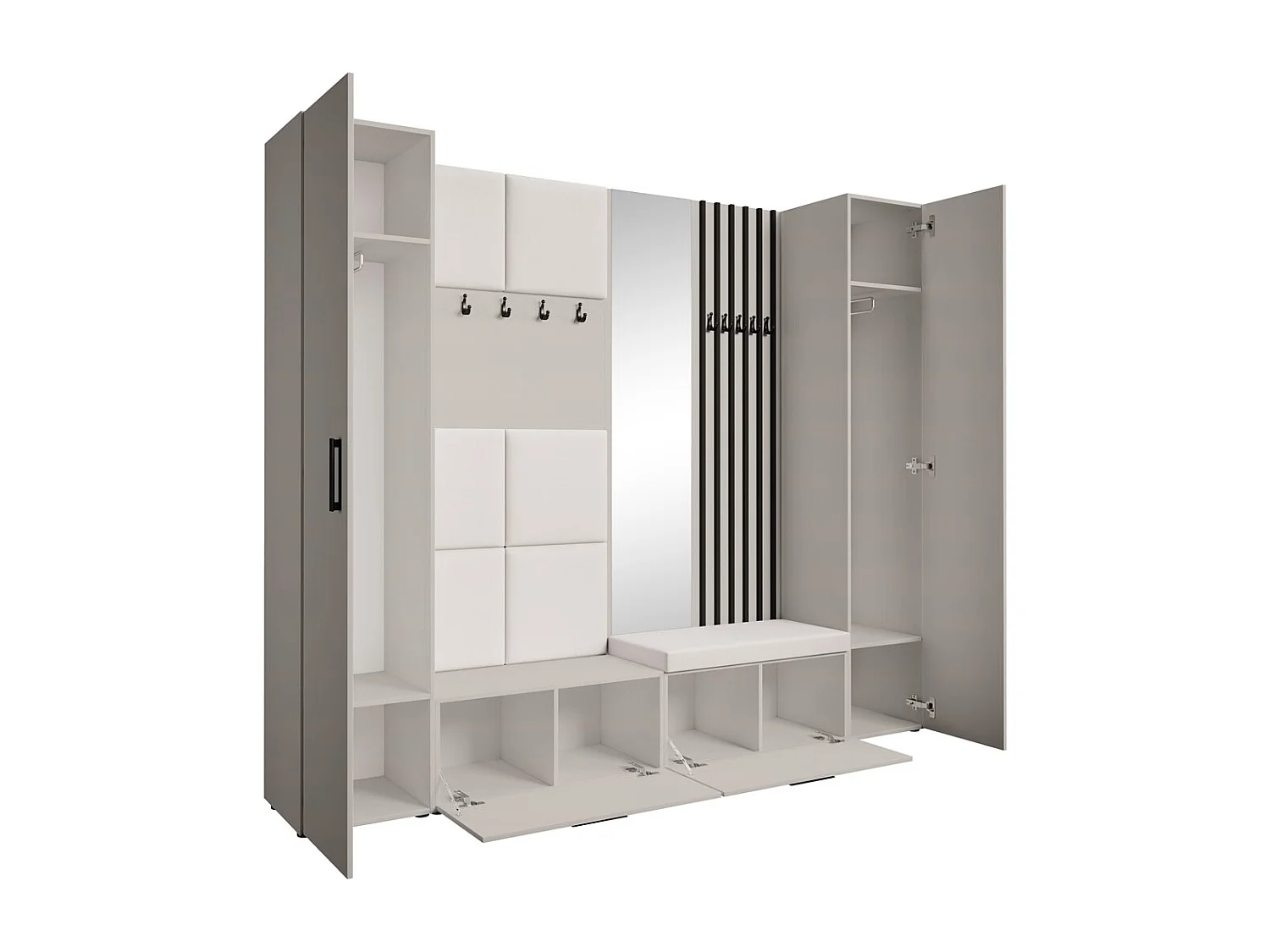 GARDEROBE Margaret XL 242/203/43 avec panneaux/lames/miroir rembourrés