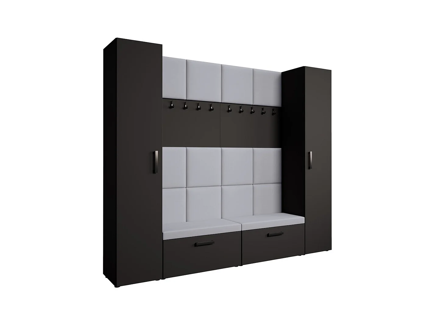 GARDEROBE Margaret XL 242/203/43 mit gepolsterten Paneelen und Schuhschrank